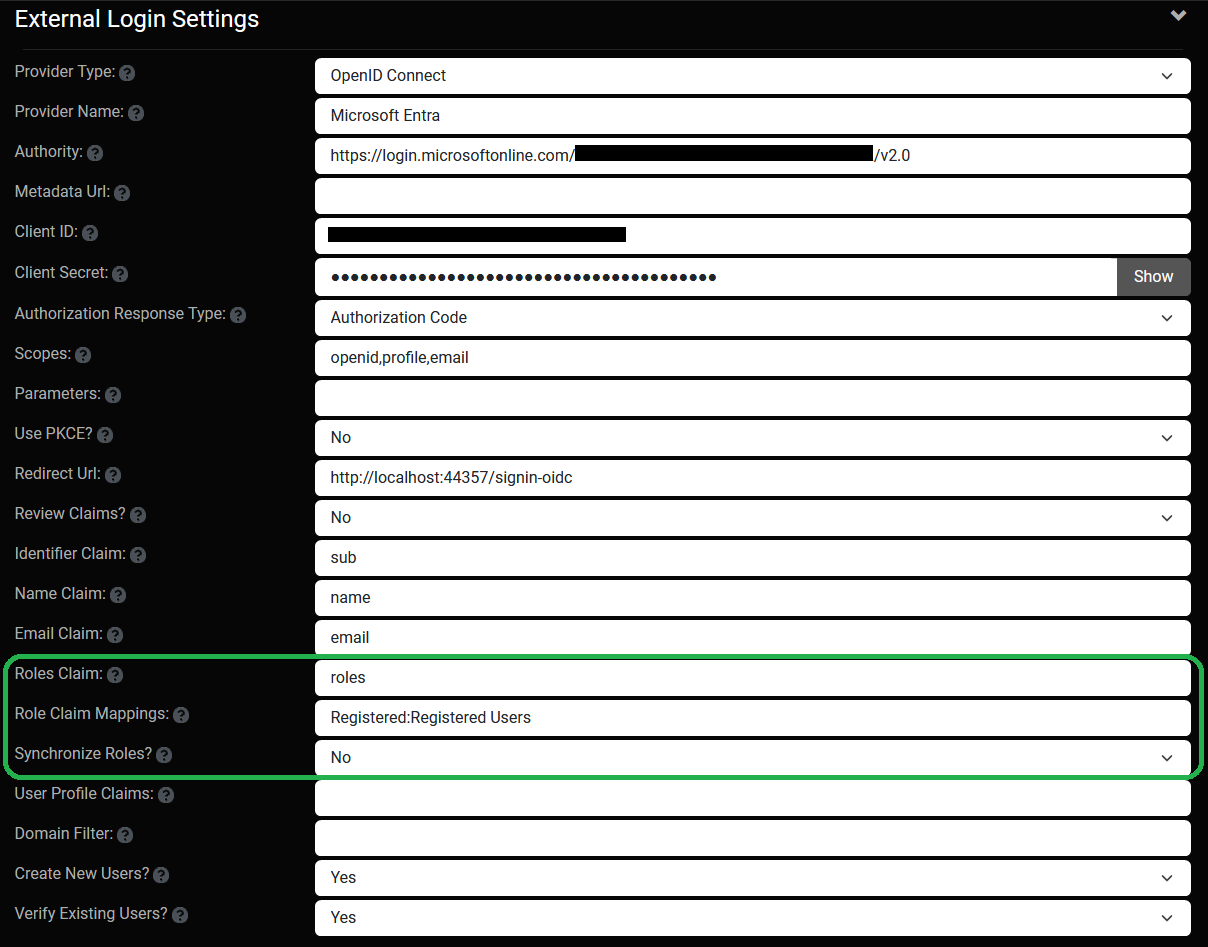 User Settings - External Login